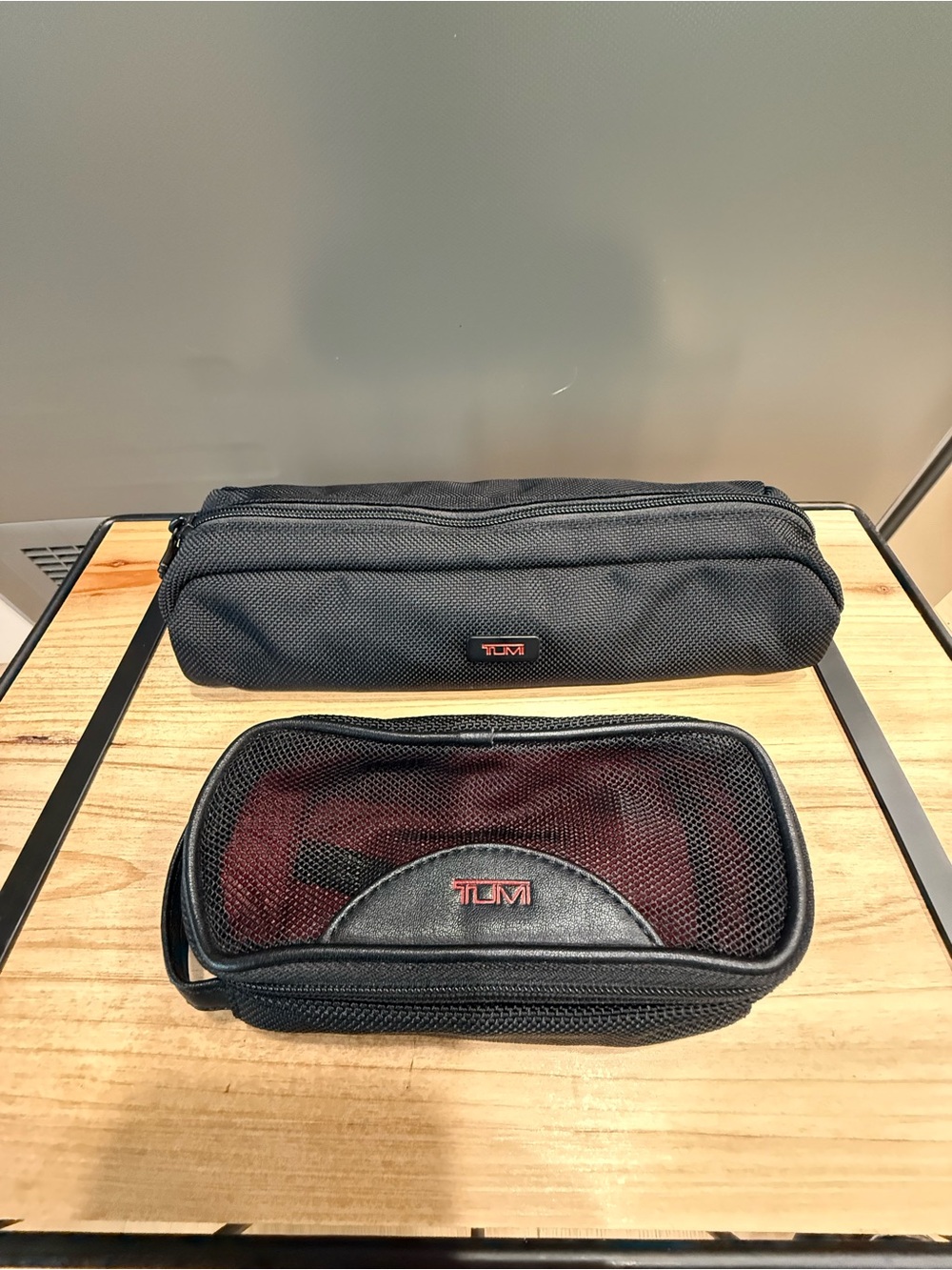 TUMI Ballistic Nylon Travel Organizer Pouch Set Black Red Interior Tech Cases